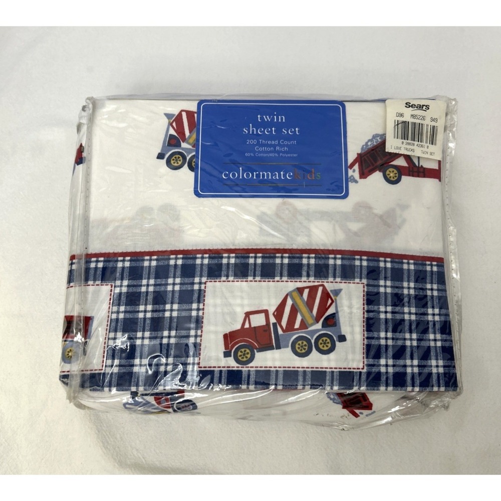 Vtg Sears‎ Colormate Kids Twin Sheet Set I Love Trucks Red White Blue New